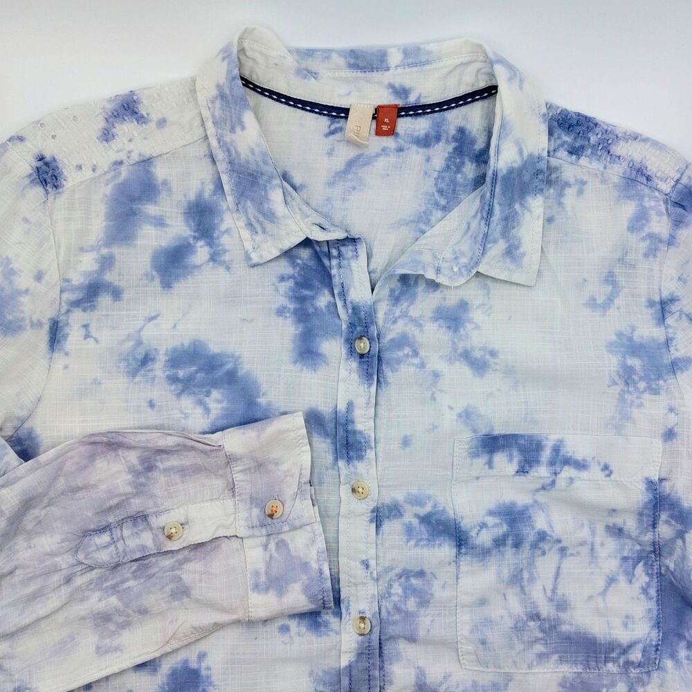 Pilcro Antropologie The Cate Classic Tie-Dye Eyelet Embroidery Women's XL Blue